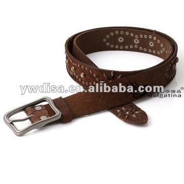 Ceinture en cuir véritable avec accessoires en métal plaqué laiton